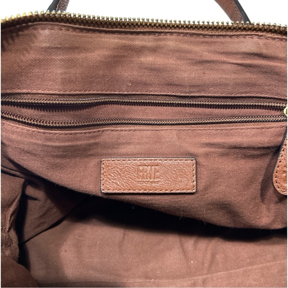 Frye Ring Dome Satchel Convertible Leather Crossbody Top Zipper Cognac Brown - Picture 7 of 13